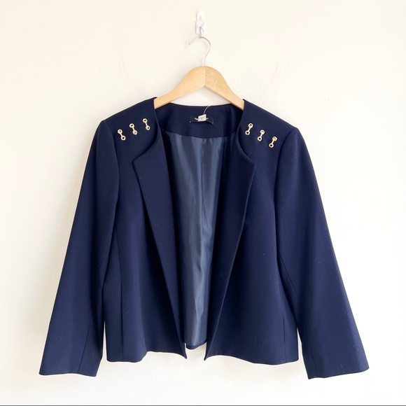 Nine West Navy Cropped Blazer Jacket